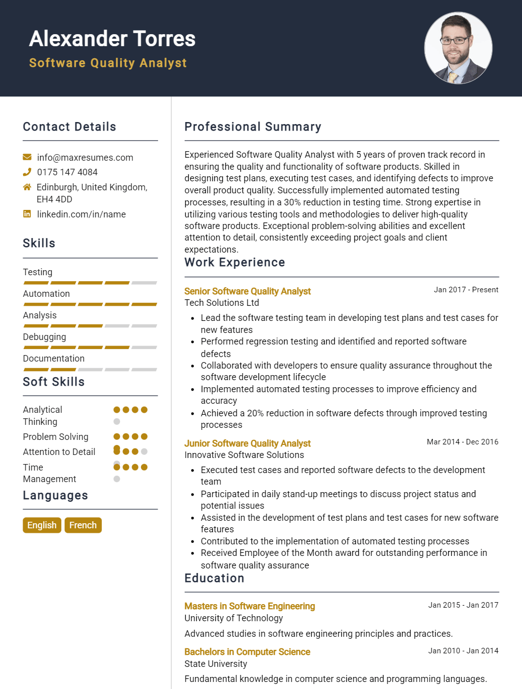 quality-analyst-resume-sample