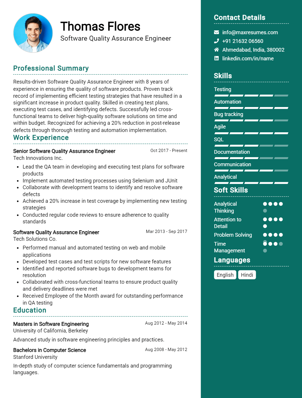 quality-assurance-engineer-resume-sample