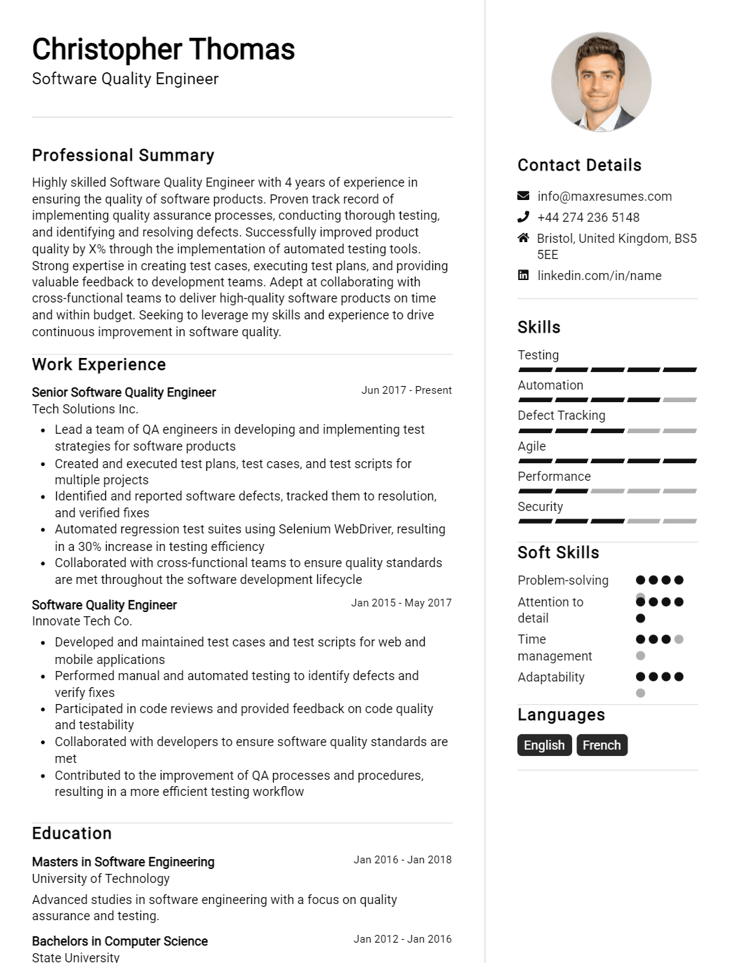 quality-engineer-resume-sample