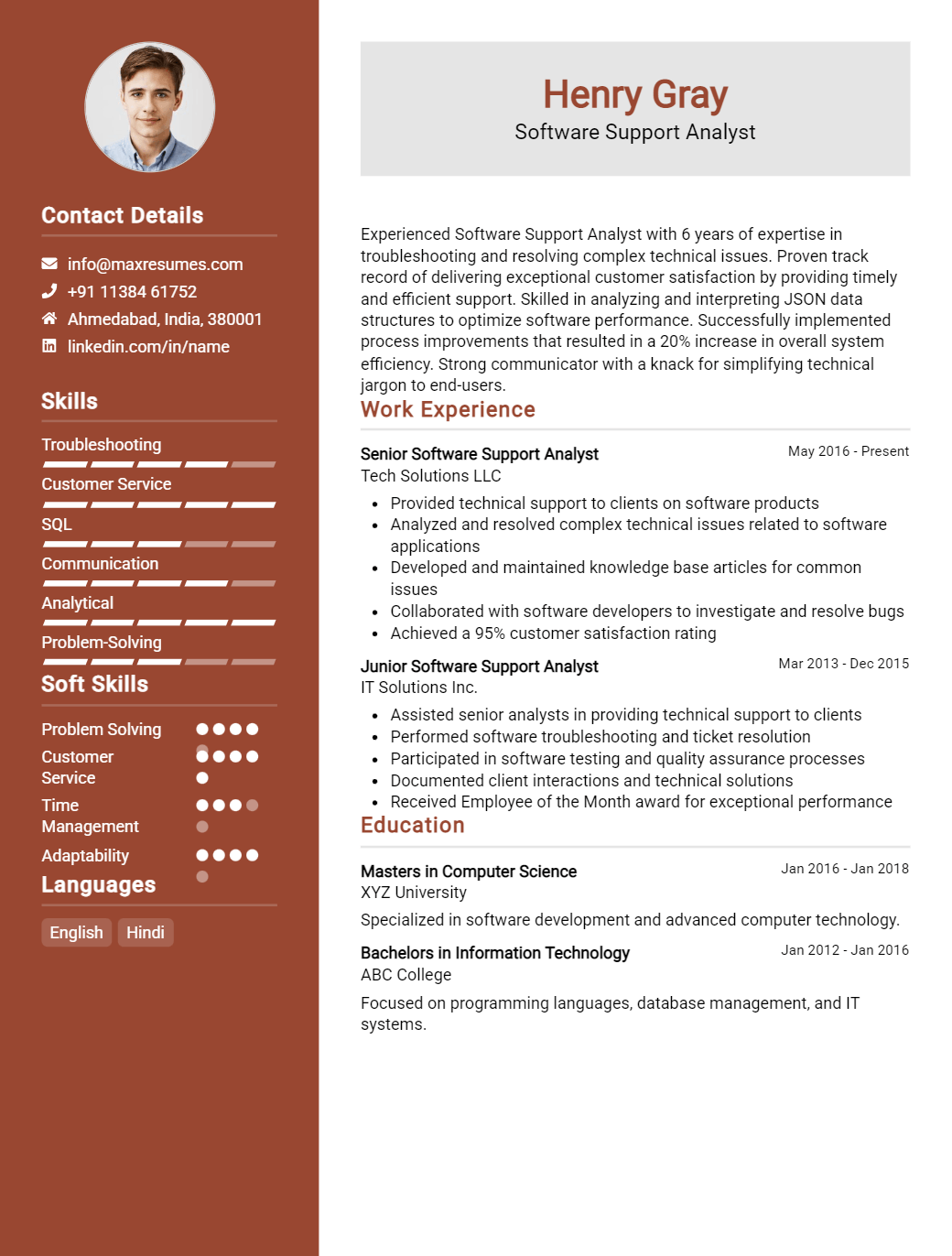 support-analyst-resume-sample