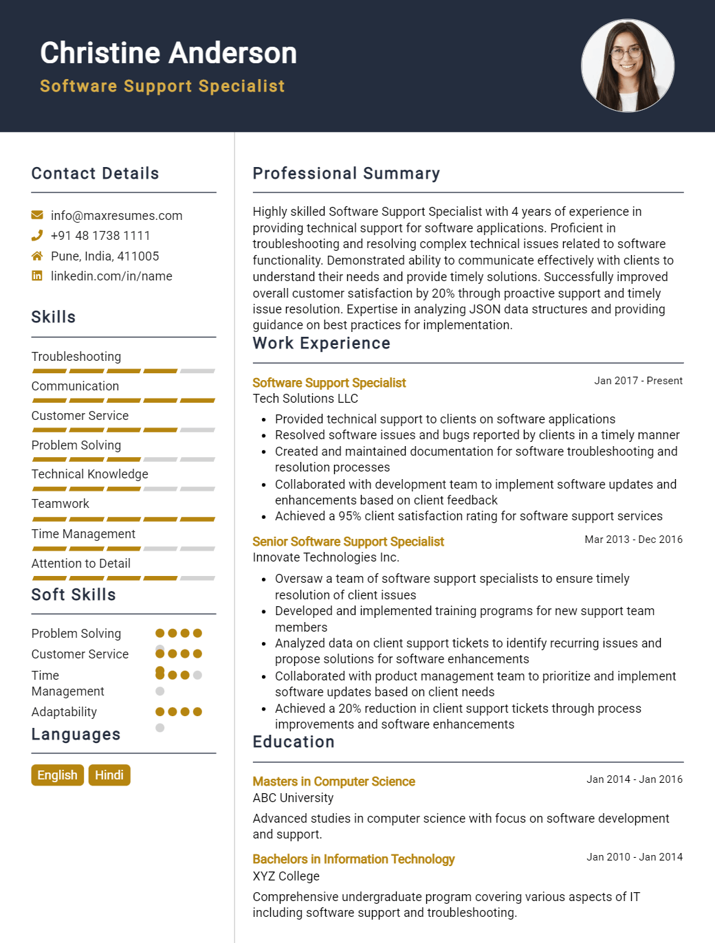 support-specialist-resume-sample