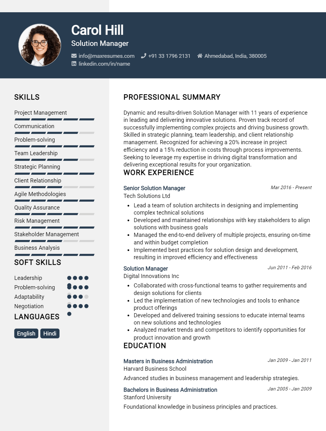 solution-manager-resume-sample