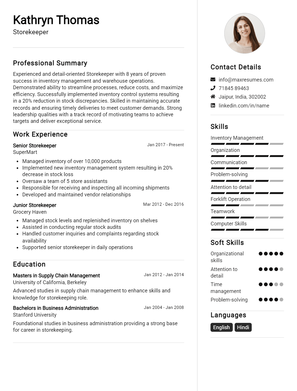 storekeeper-resume-sample