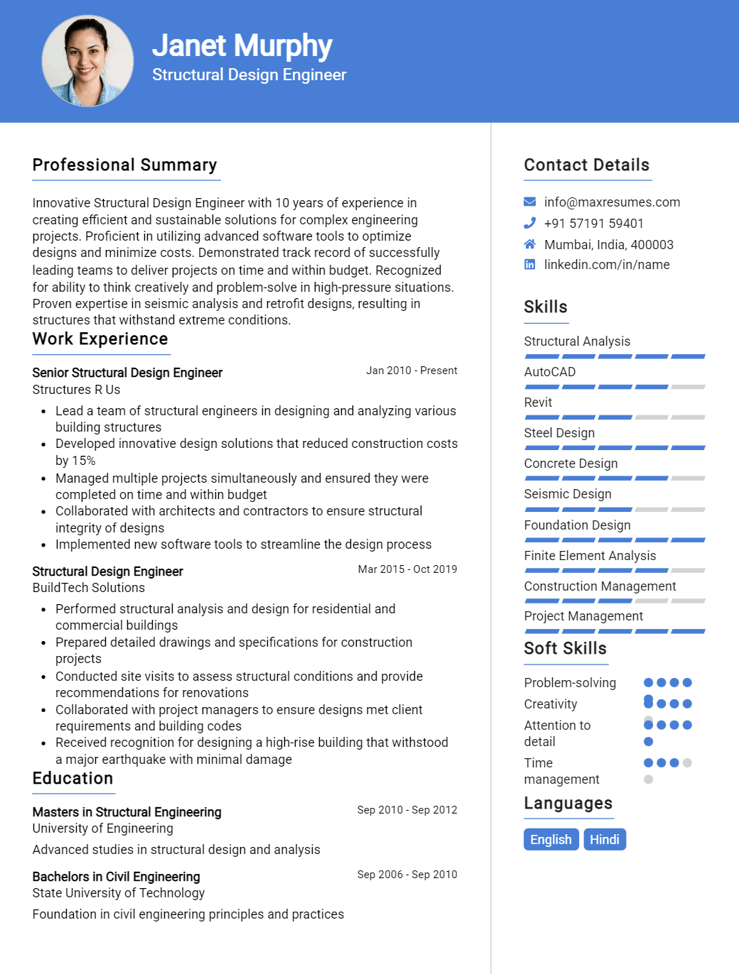 structural-design-engineer-resume-sample