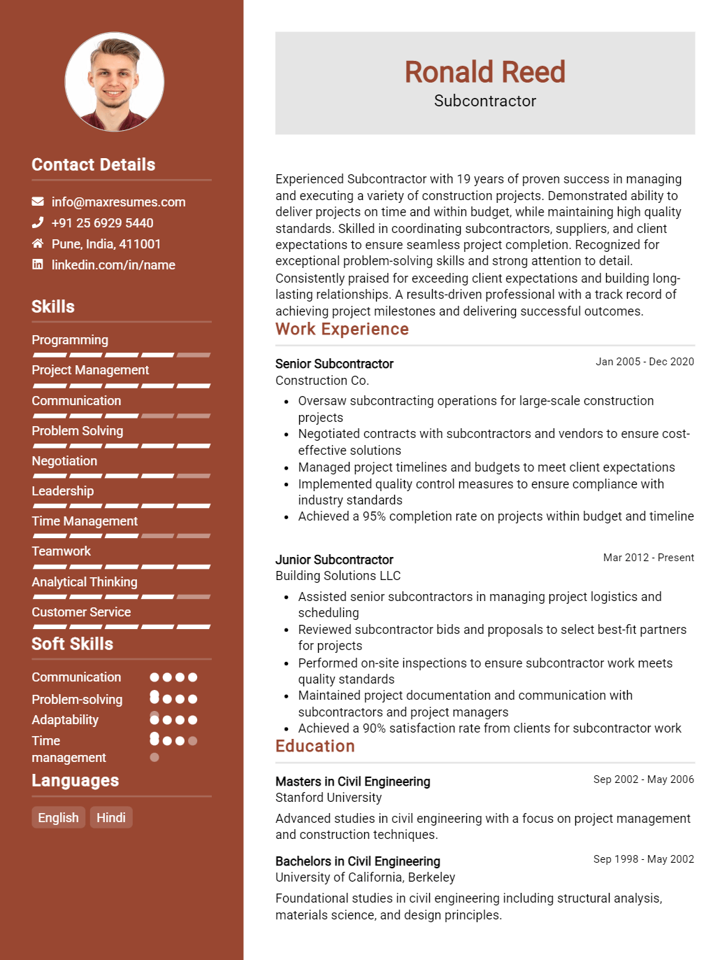 subcontractor-resume-sample