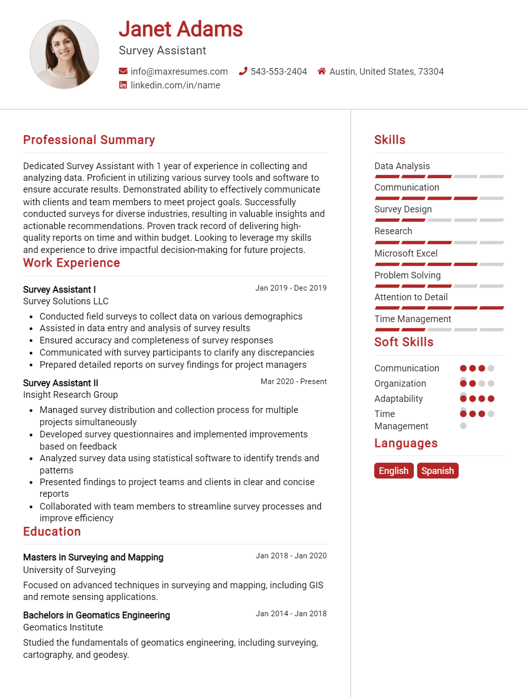 survey-assistant-resume-sample