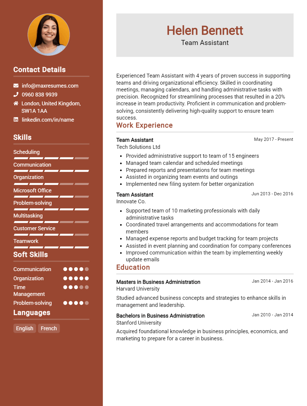 team-assistant-resume-sample