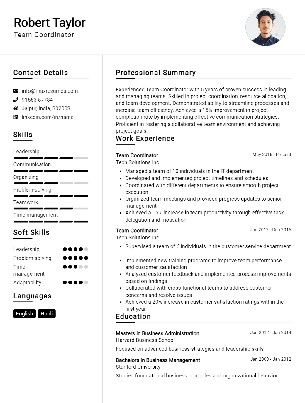 team-coordinator-resume-sample