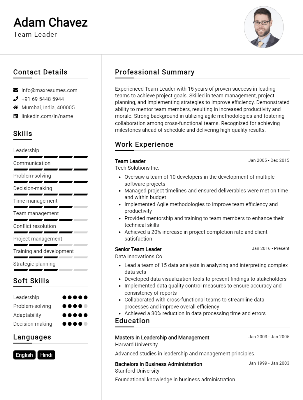 team-leader-resume-sample