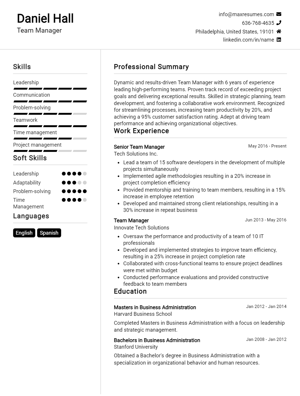 team-manager-resume-sample