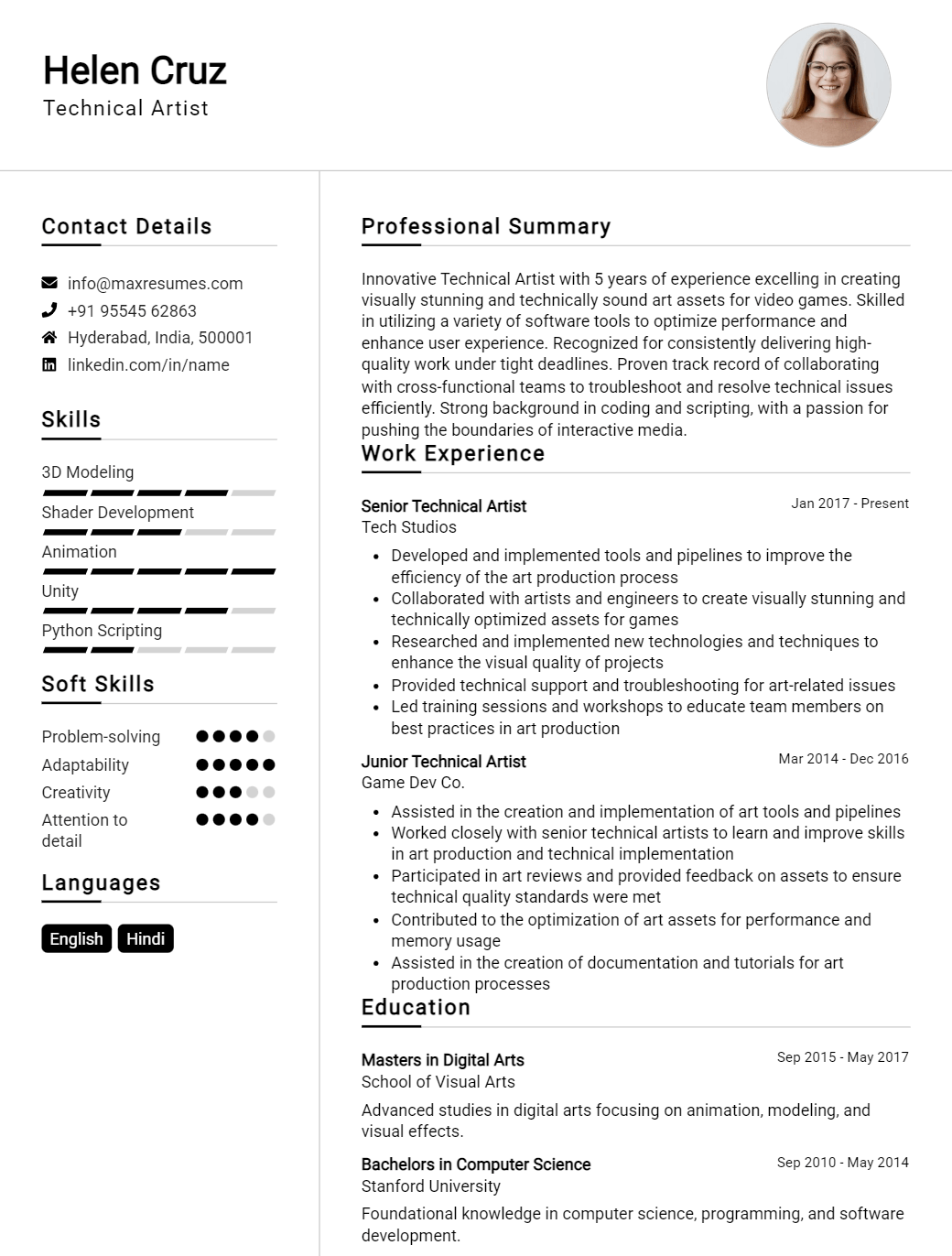 technical-artist-resume-sample