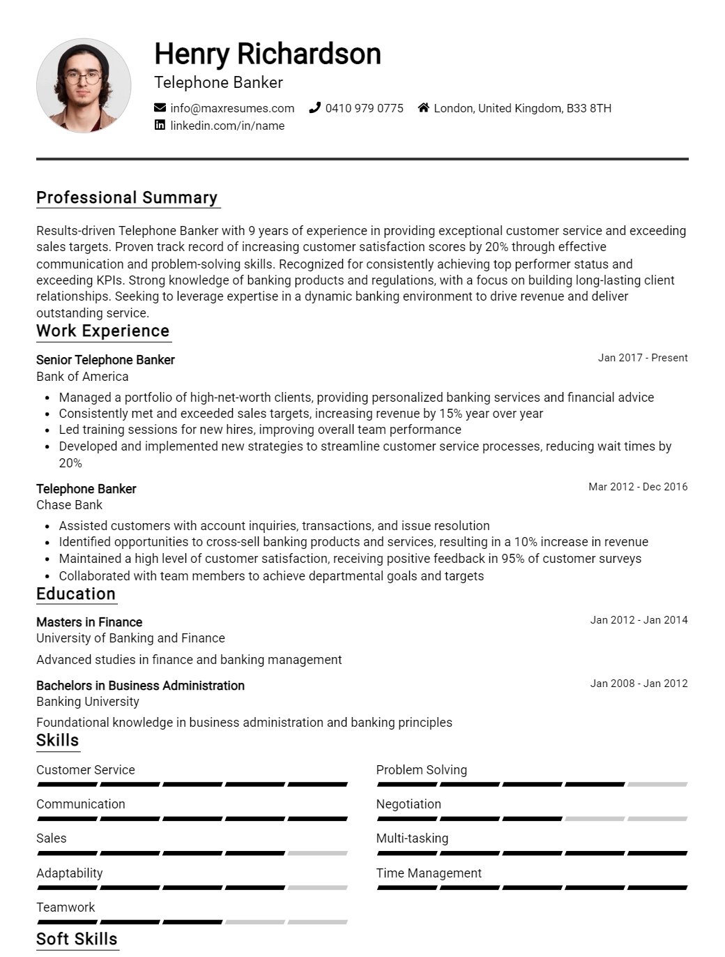 telephone-banker-resume-sample
