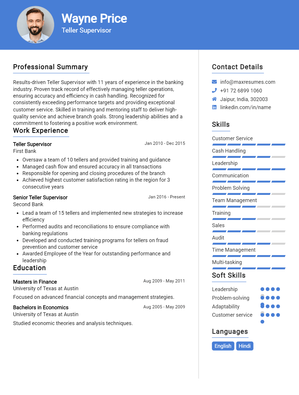 teller-supervisor-resume-sample