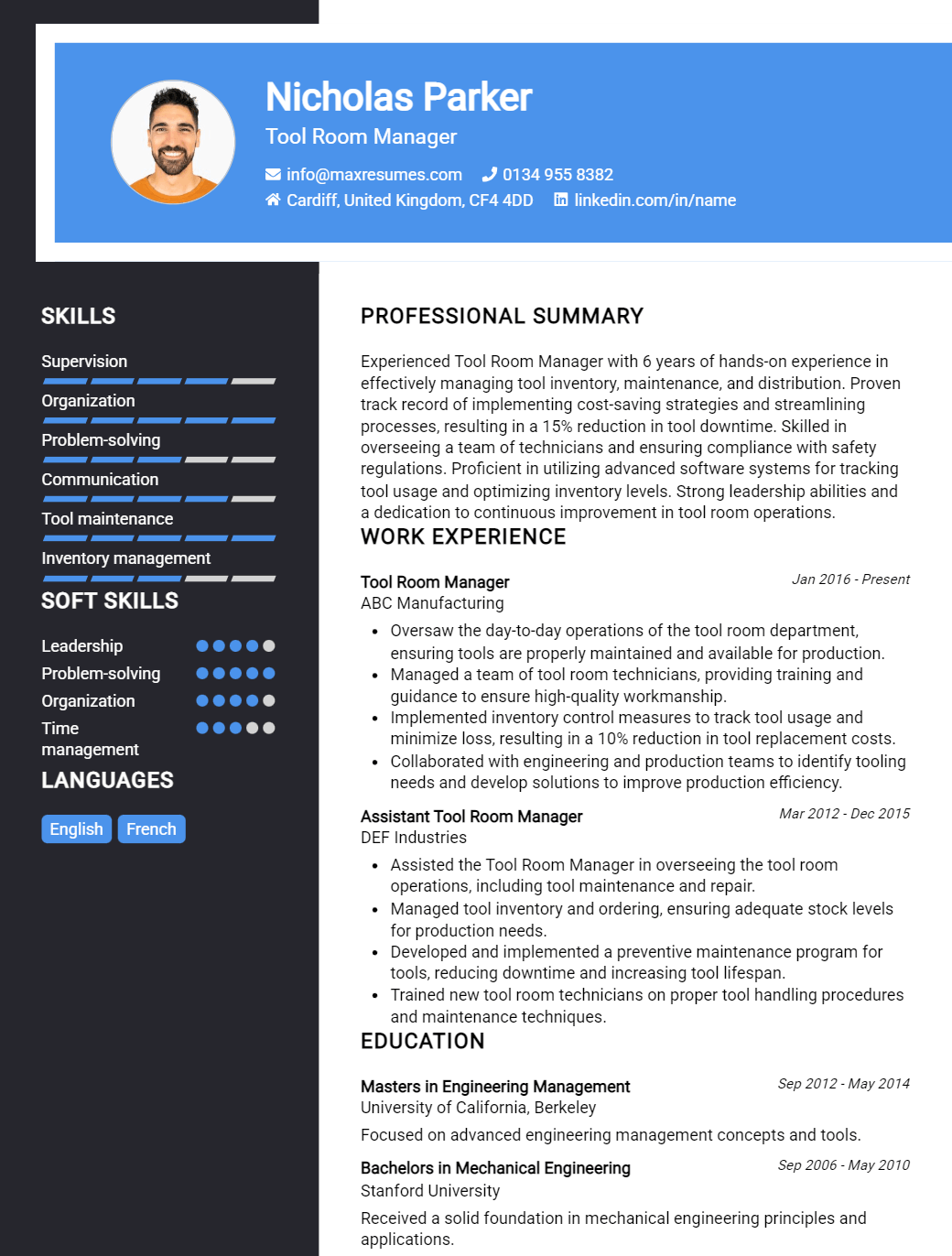 tool-room-manager-resume-sample