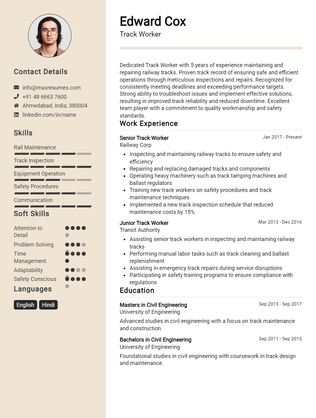 track-worker-resume-sample