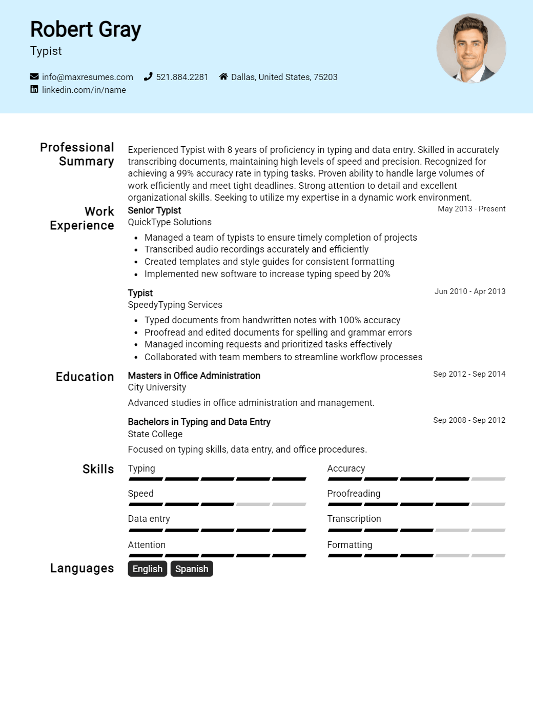 typist-resume-sample