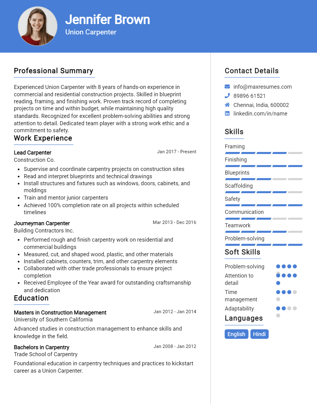 union-carpenter-resume-sample