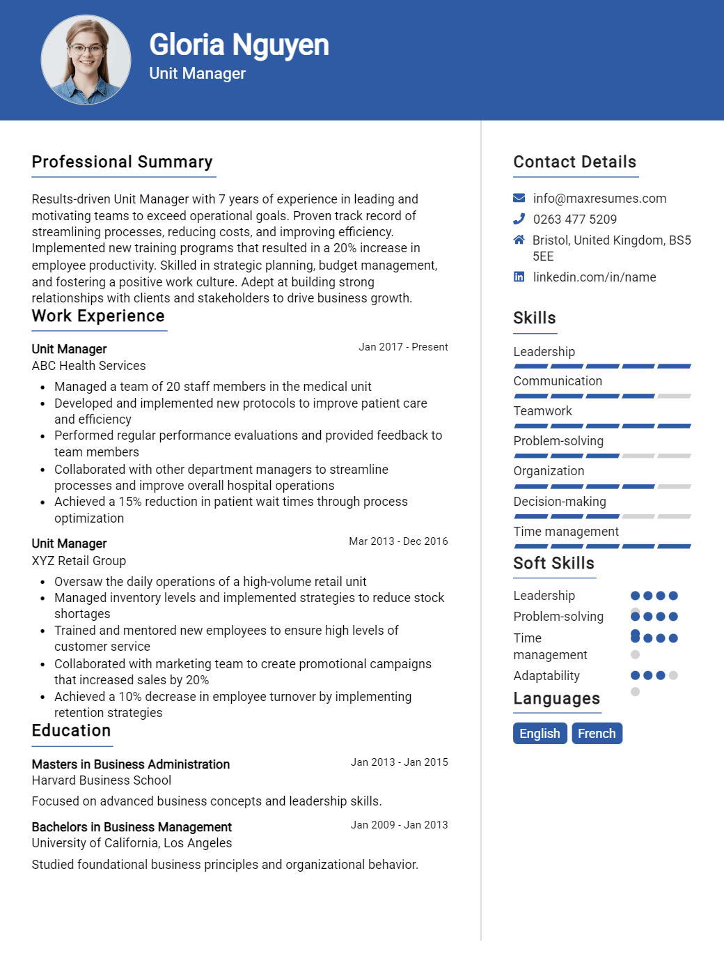 unit-manager-resume-sample