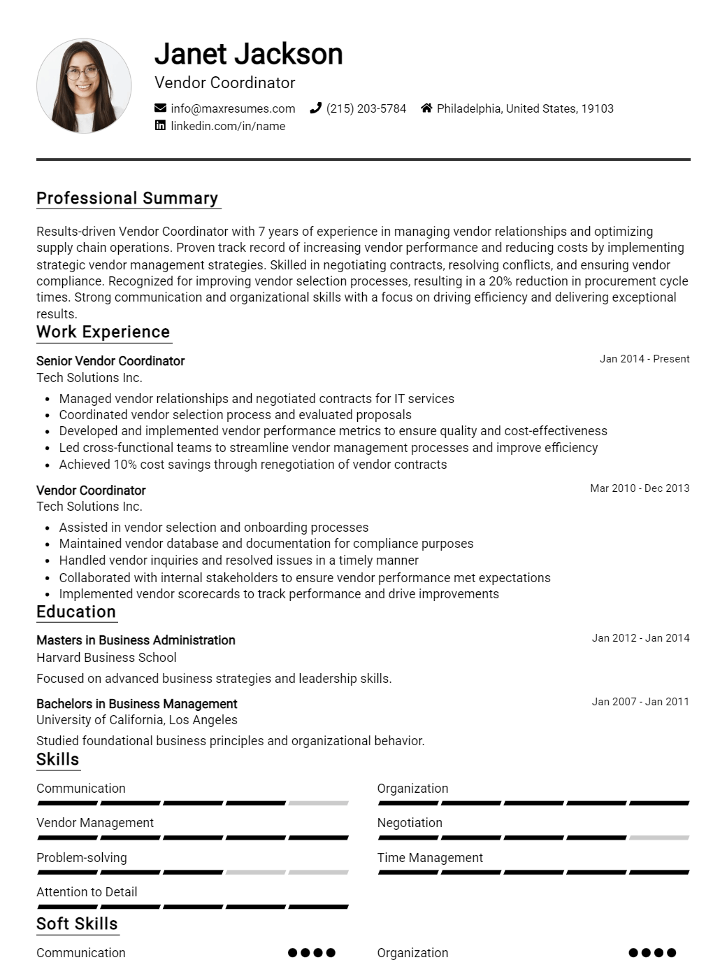 vendor-coordinator-resume-sample