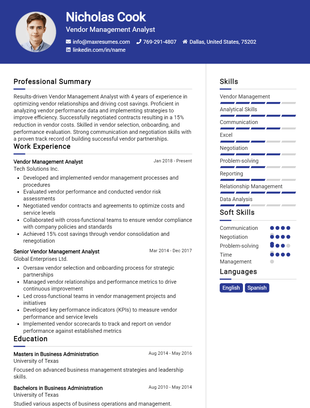 vendor-management-analyst-resume-sample