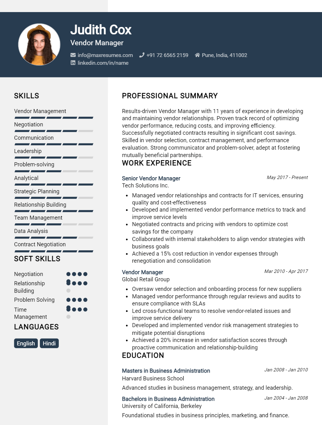 vendor-manager-resume-sample