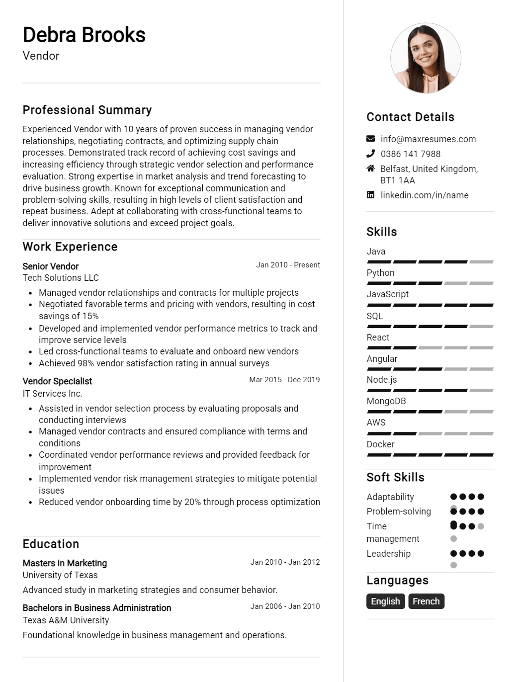vendor-resume-sample