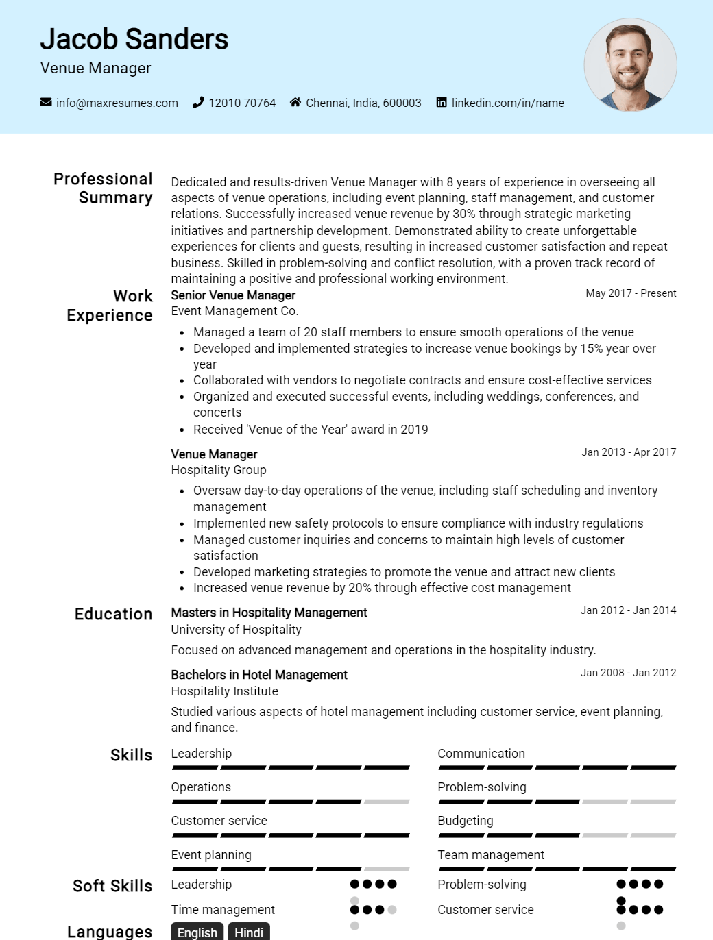 venue-manager-resume-sample