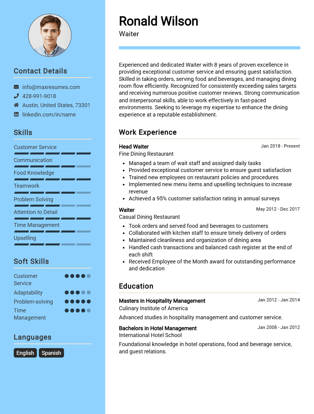 waiter-resume-sample