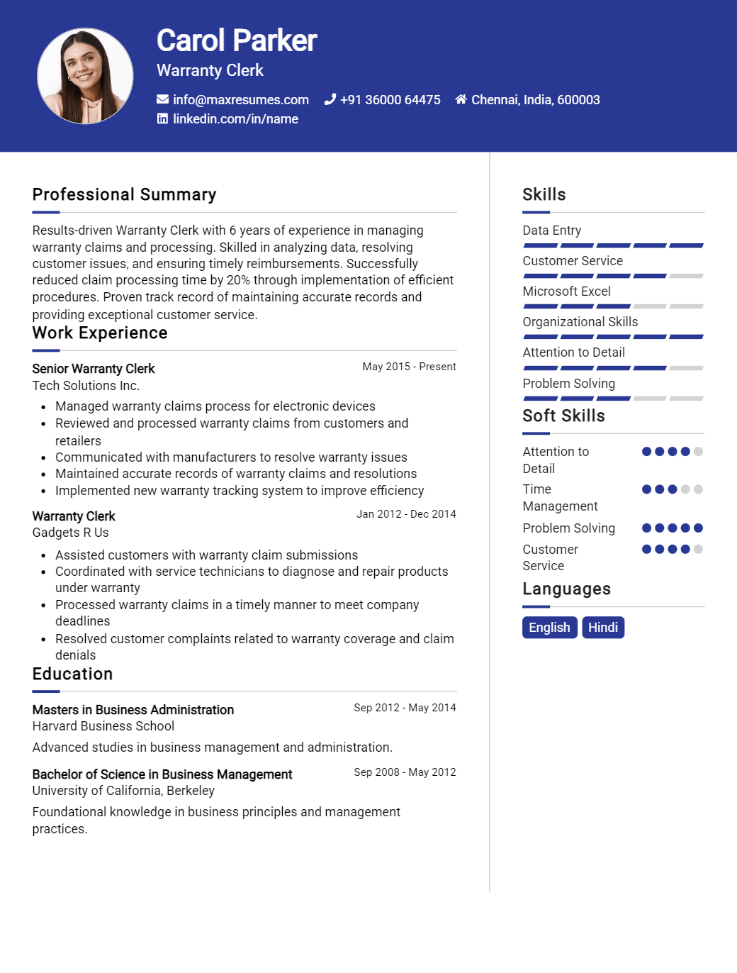 warranty-clerk-resume-sample
