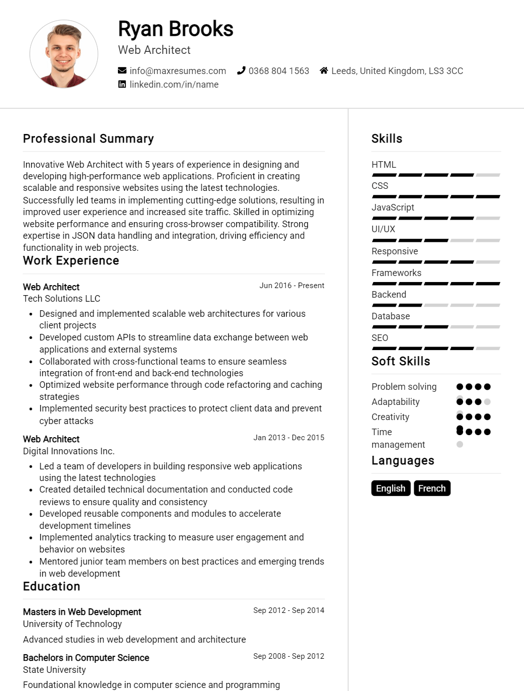 web-architect-resume-sample