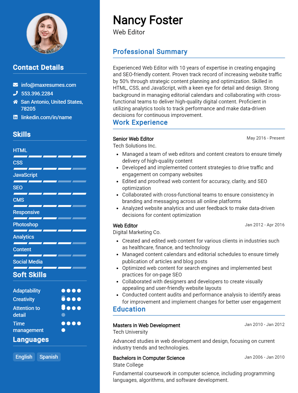 web-editor-resume-sample