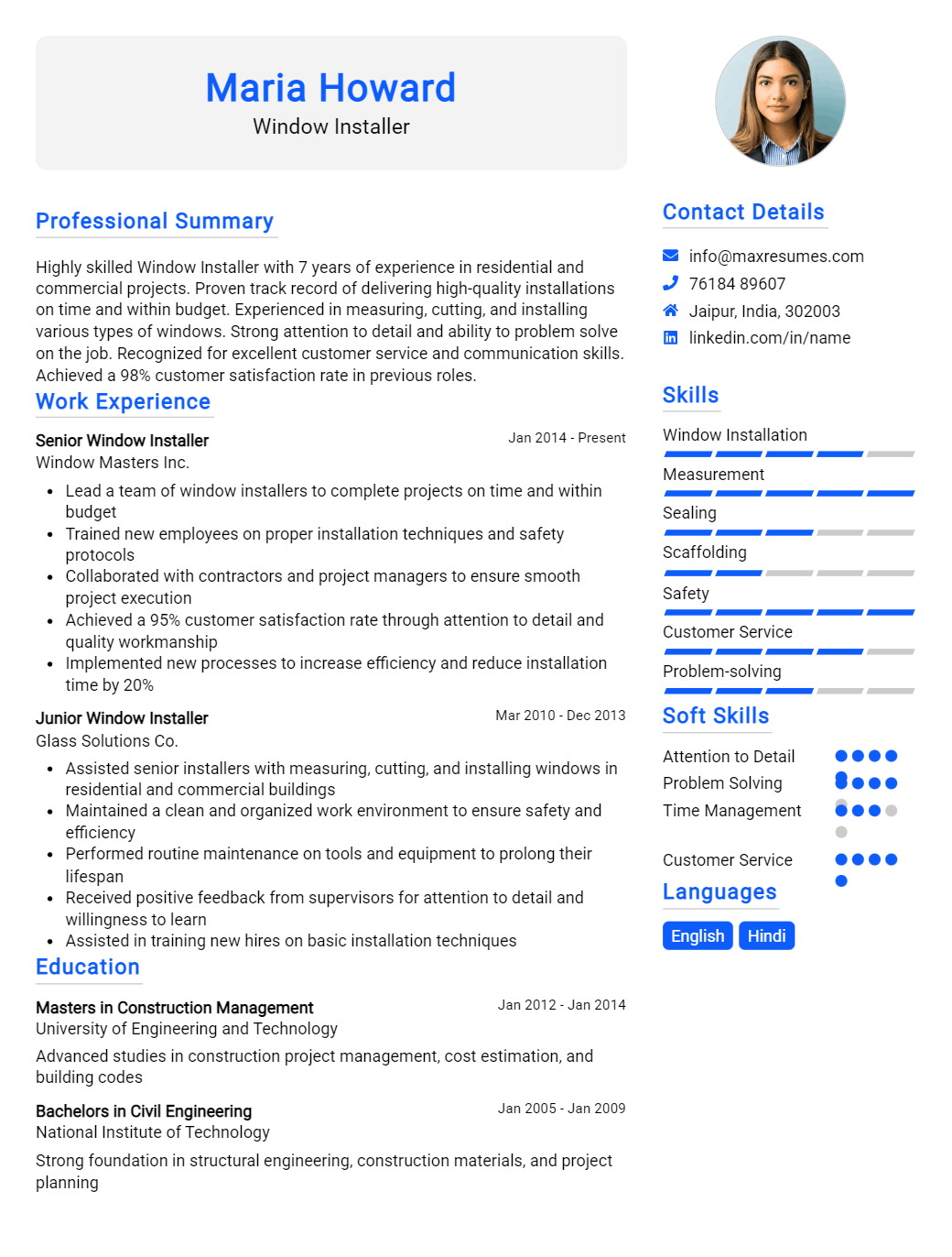 window-installer-resume-sample