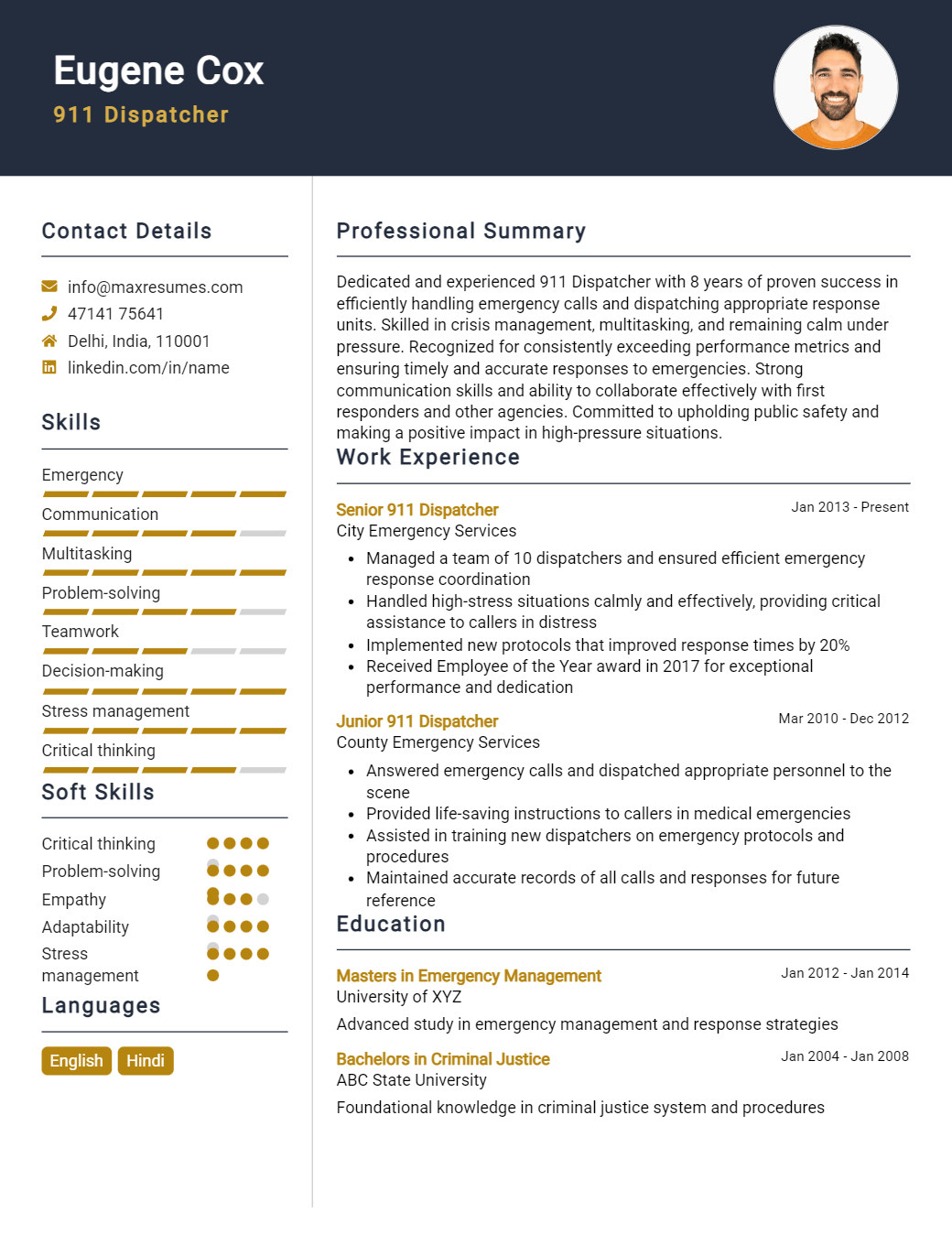 911-dispatcher-resume-sample