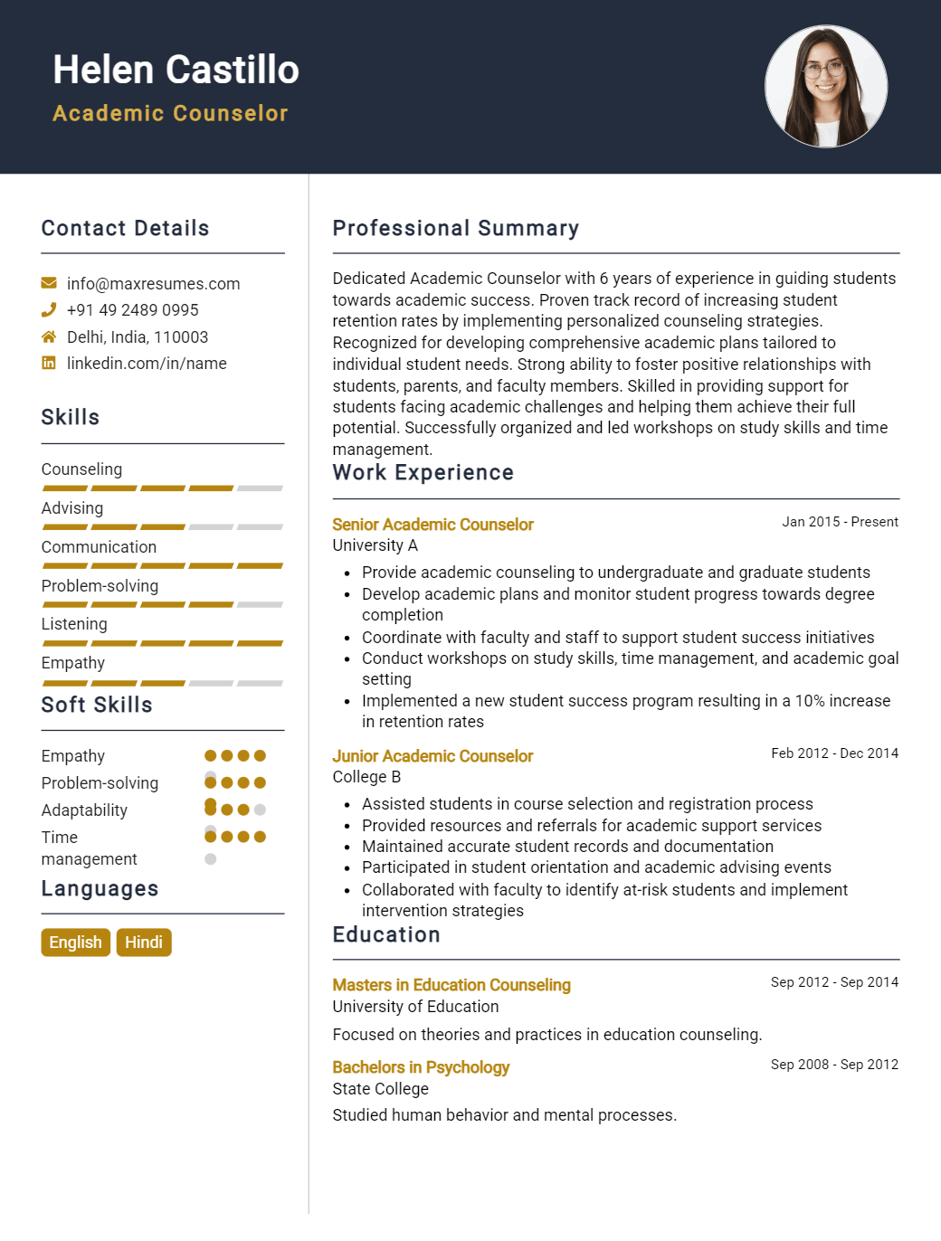 academic-counselor-resume-sample