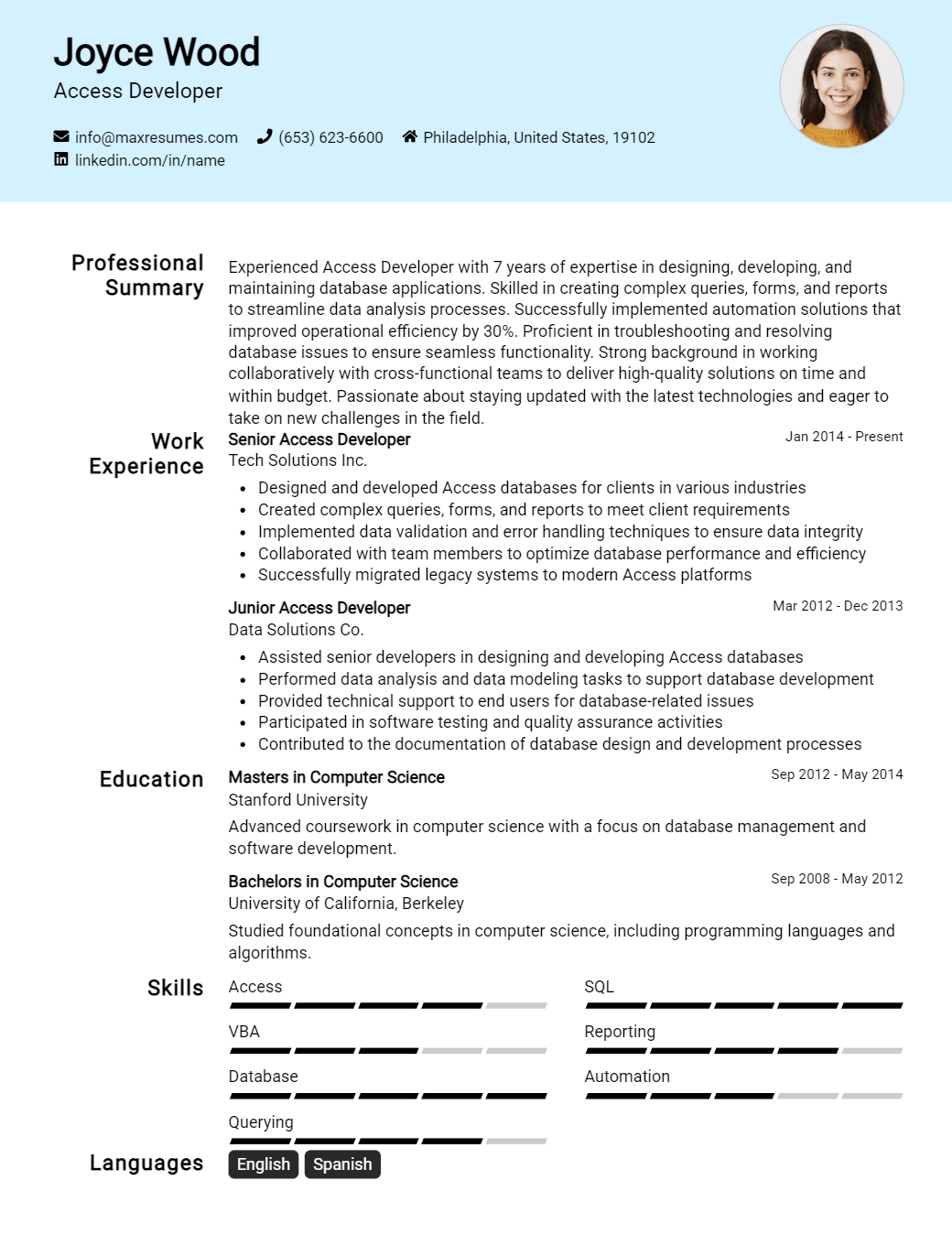 access-developer-resume-sample