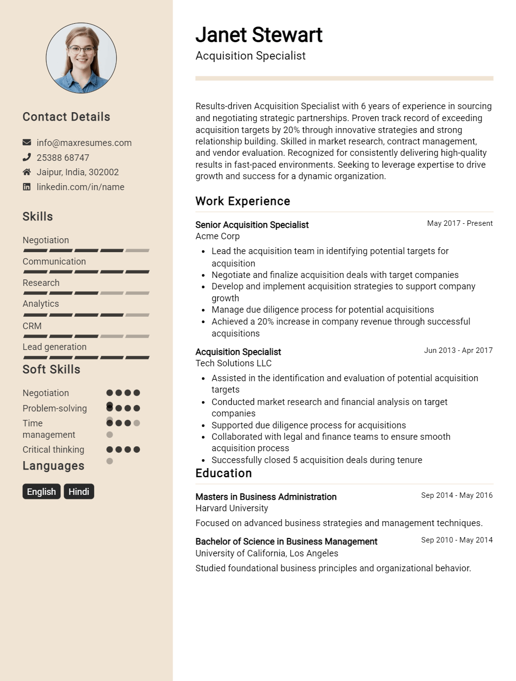 acquisition-specialist-resume-sample