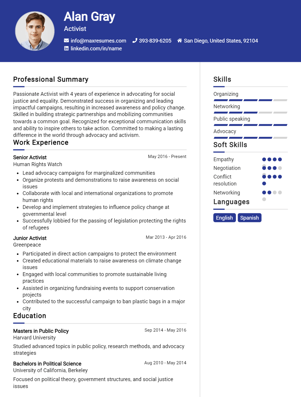 activist-resume-sample