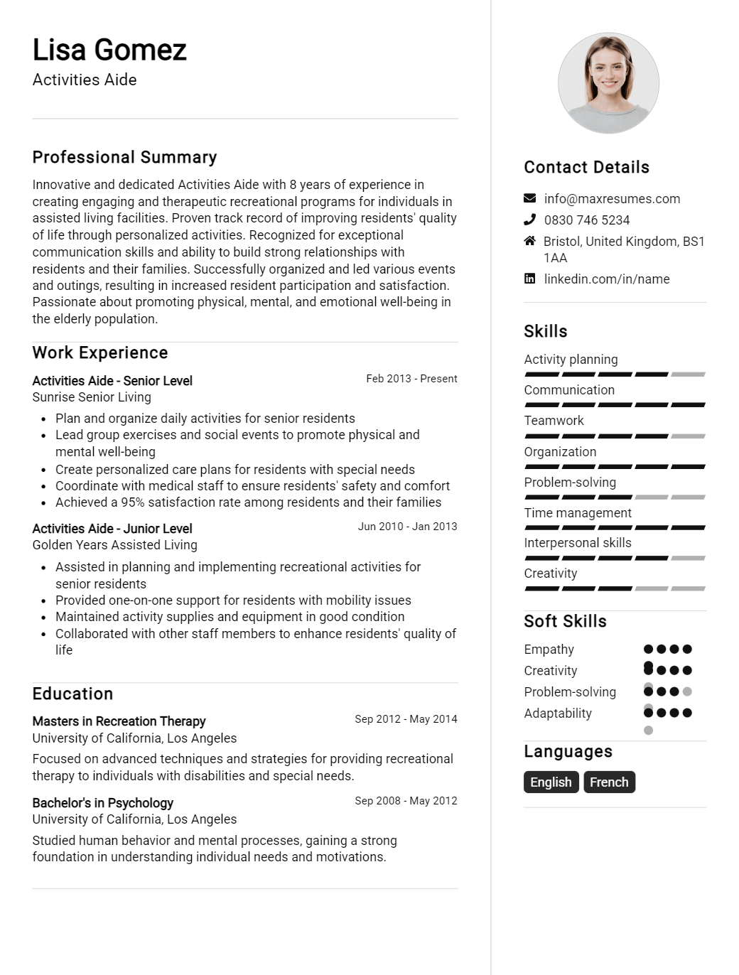 activities-aide-resume-sample