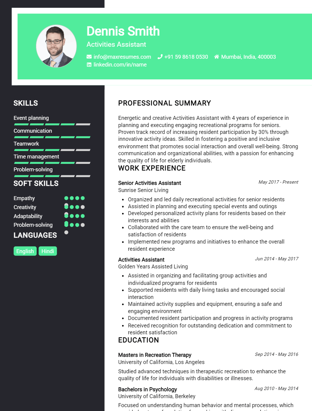 activities-assistant-resume-sample