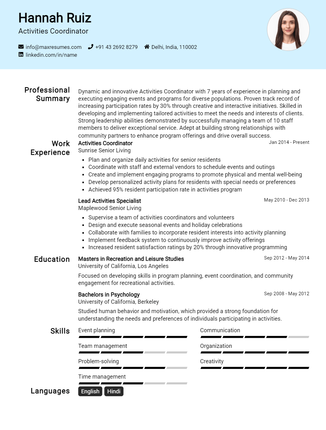 activities-coordinator-resume-sample