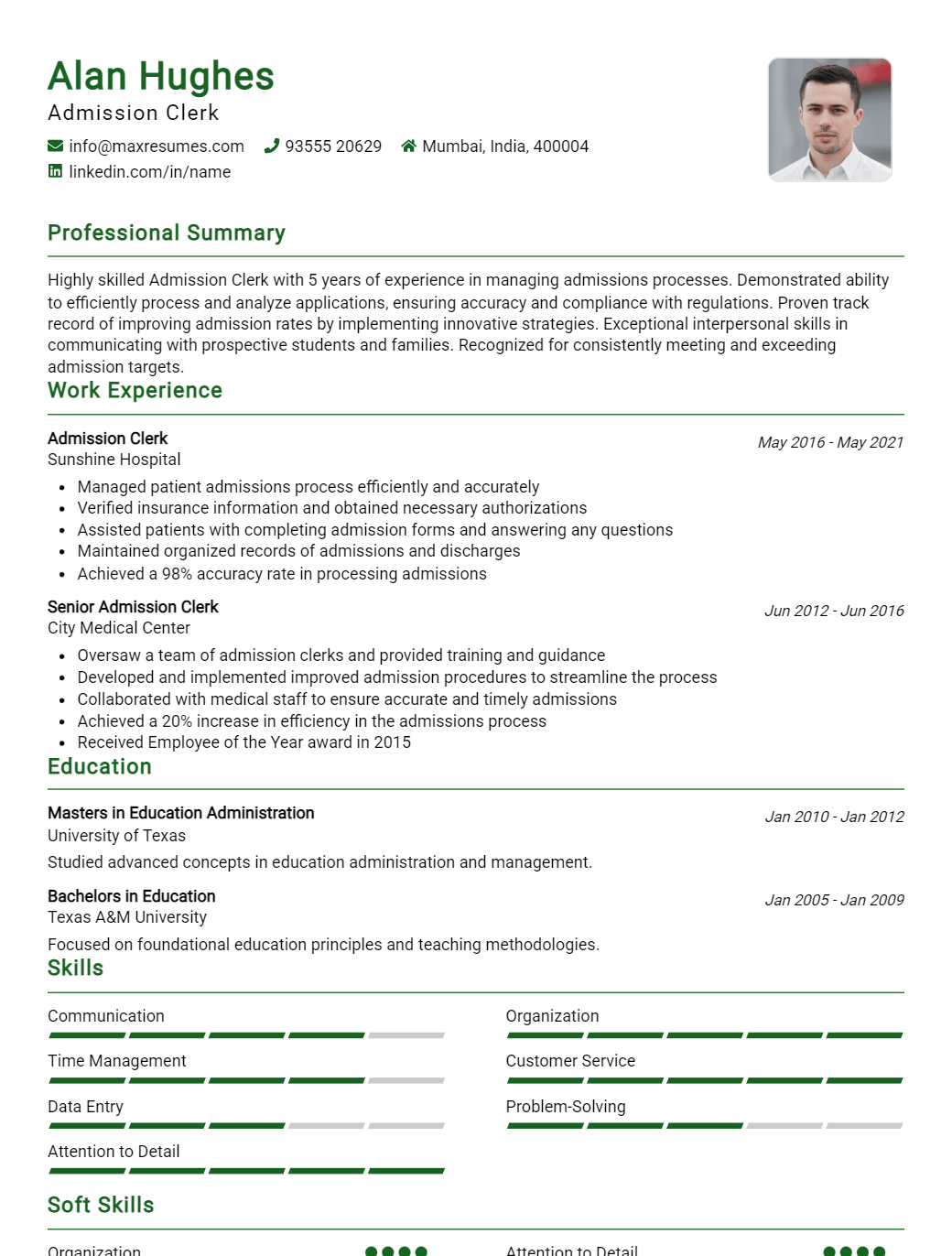 admission-clerk-resume-sample