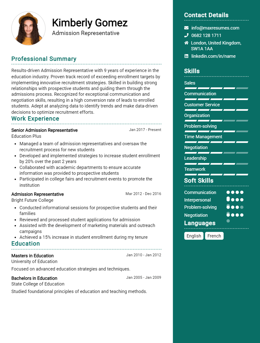 admission-representative-resume-sample