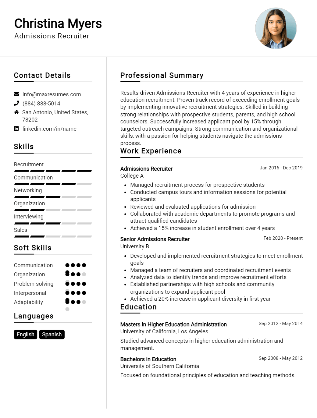 admissions-recruiter-resume-sample