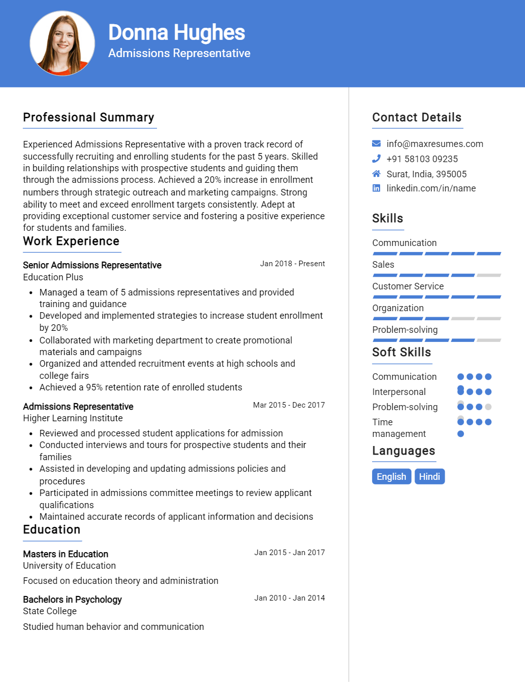 admissions-representative-resume-sample