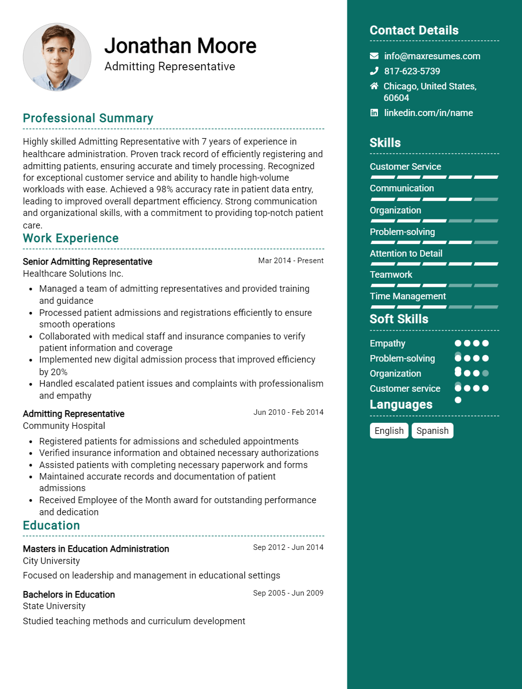 admitting-representative-resume-sample