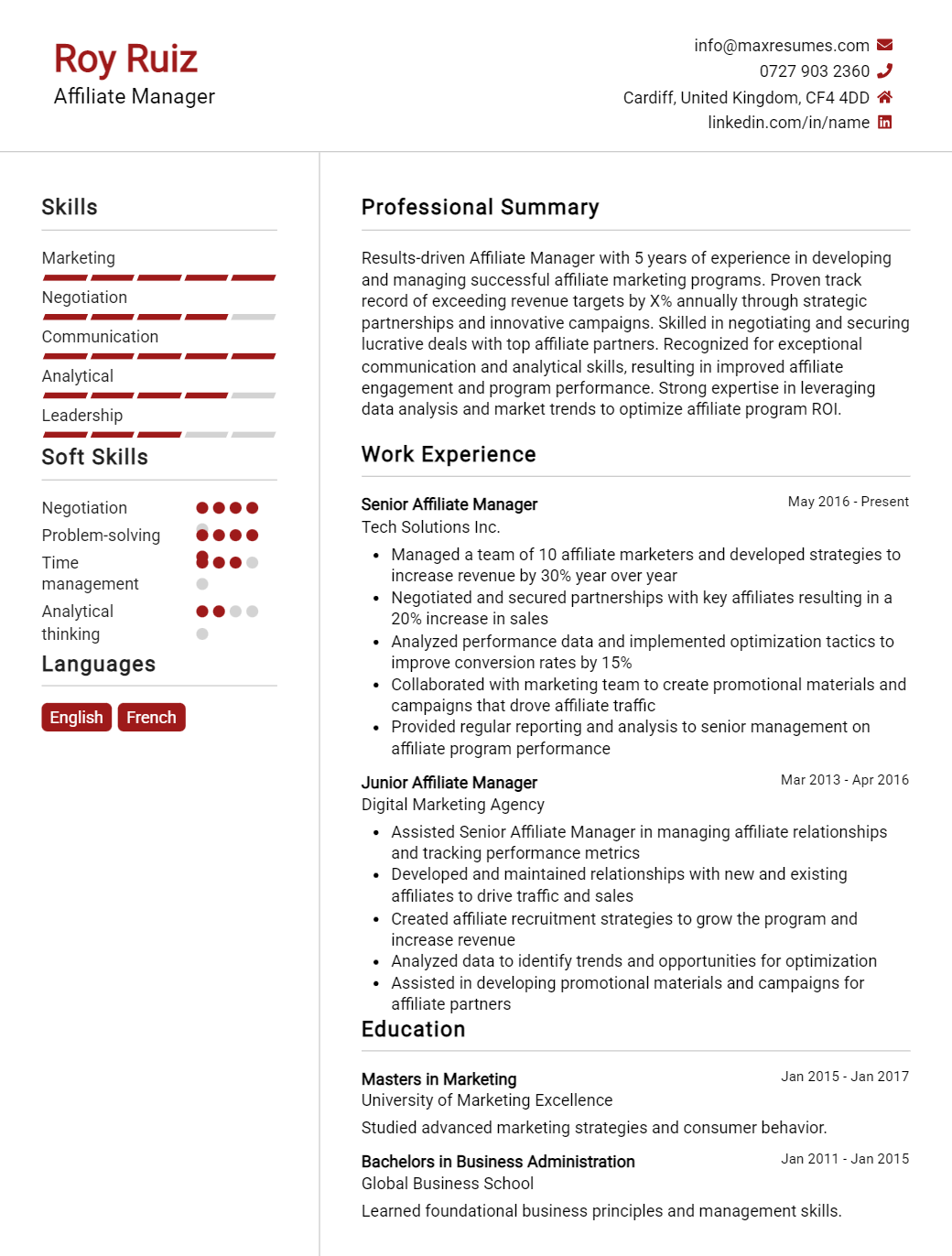 affiliate-manager-resume-sample