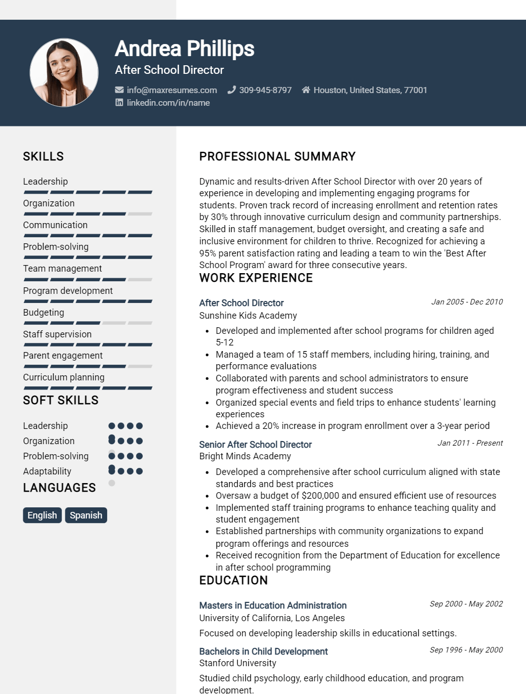 after-school-director-resume-sample