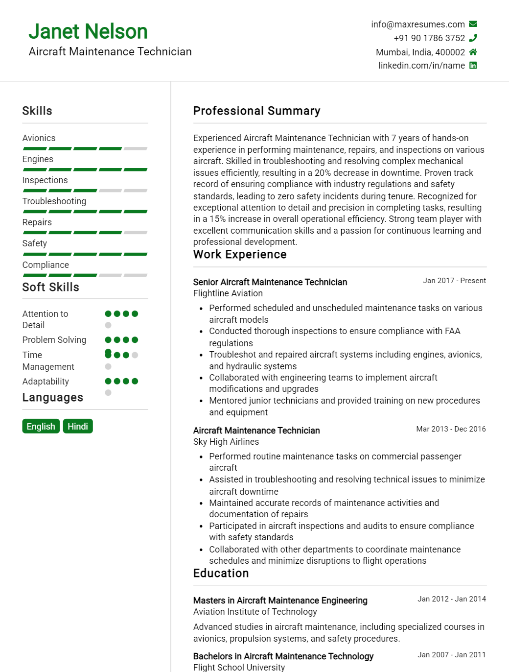 aircraft-maintenance-technician-resume-sample
