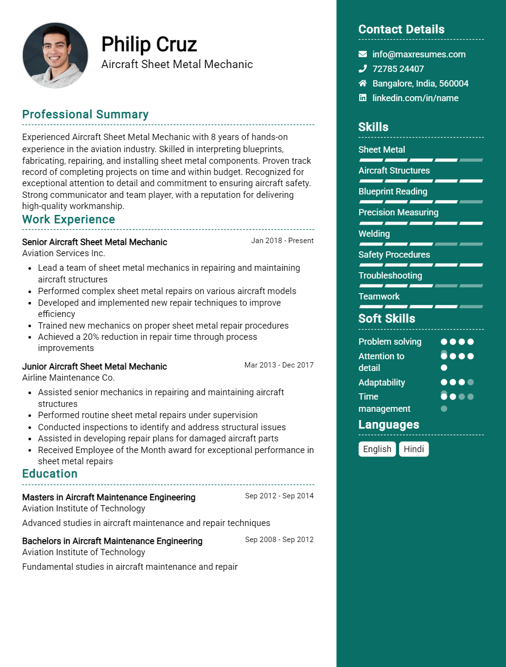 aircraft-sheet-metal-mechanic-resume-sample