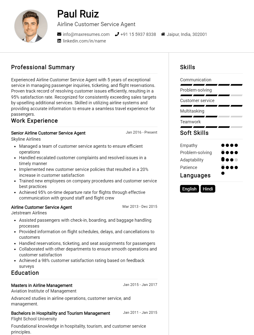 airline-customer-service-agent-resume-sample